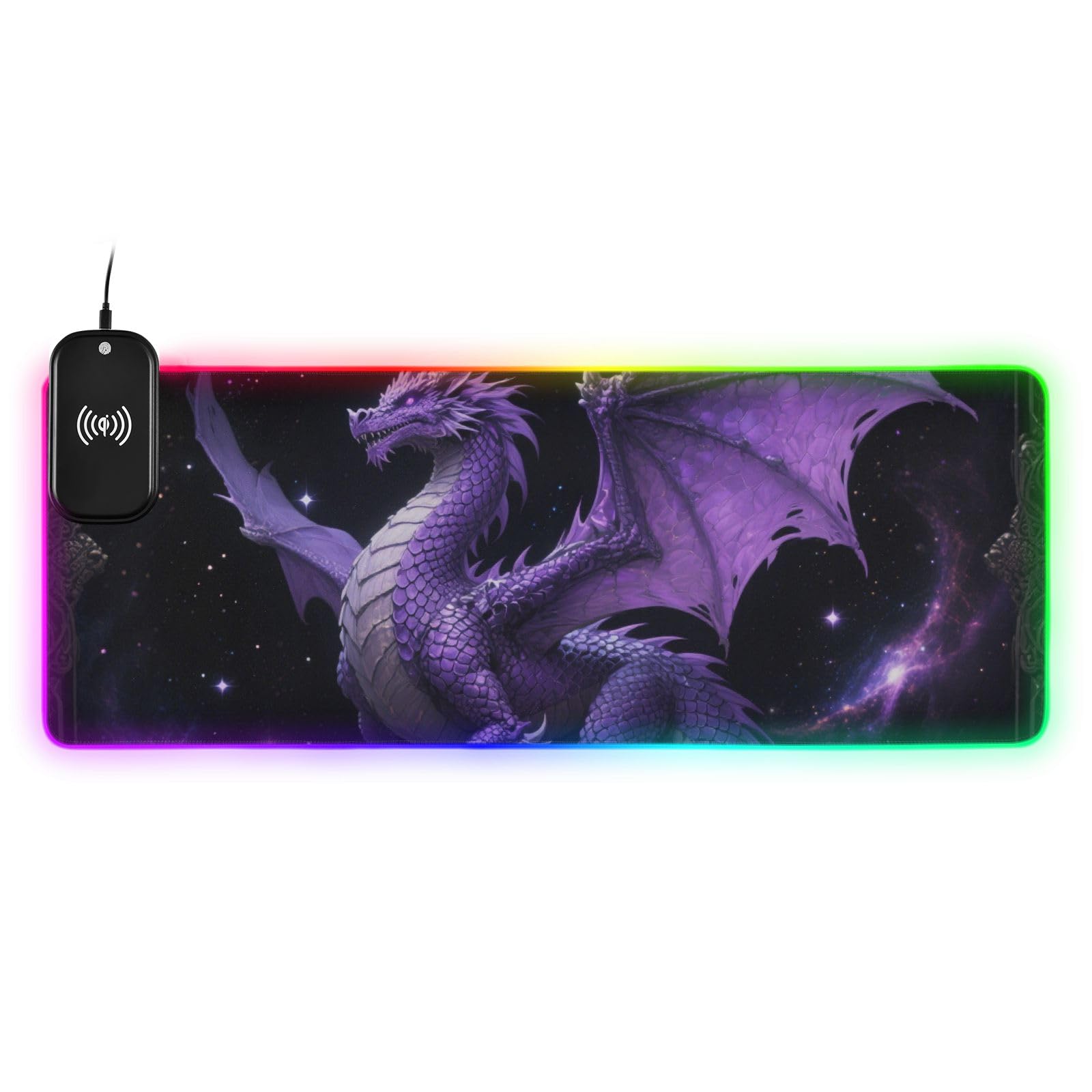 Tapis de souris dragon violet grand format contre la fatigue du poignet