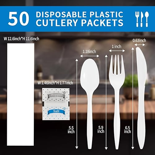 Miniatura 8 de Paquete de 500 cubiertos de plástico negro envueltos individualmente para entrega, cafeterías, restaurantes