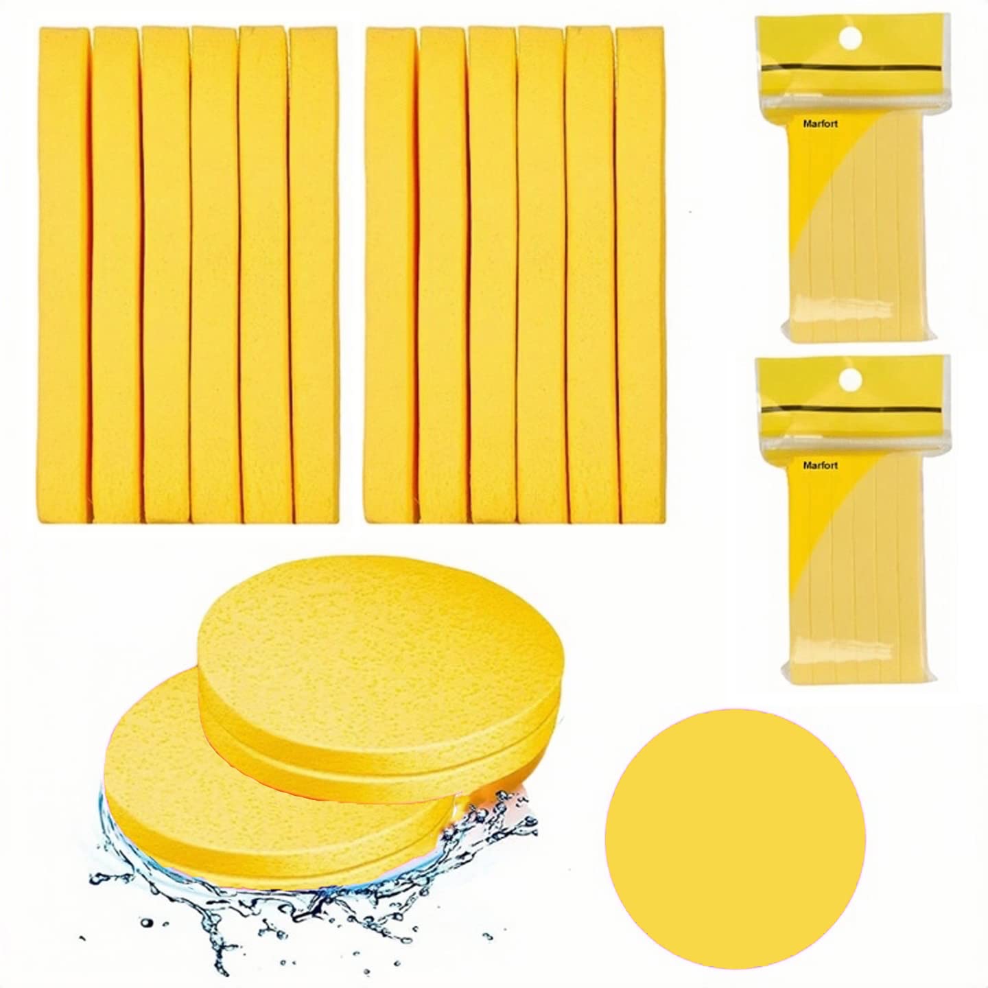 Yellow Compressed Sponges for washing face, Cellulose Natural Cosmetic Spa Sponges for aesthetic skincare Facial Cleansing Exfoliating Mask Makeup Removal 60 Count（yellow）