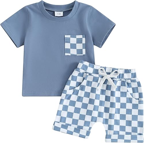 AEEMCEM Conjunto de 2 piezas de camiseta de manga corta para bebé niño y niña, ropa de verano a cuadros