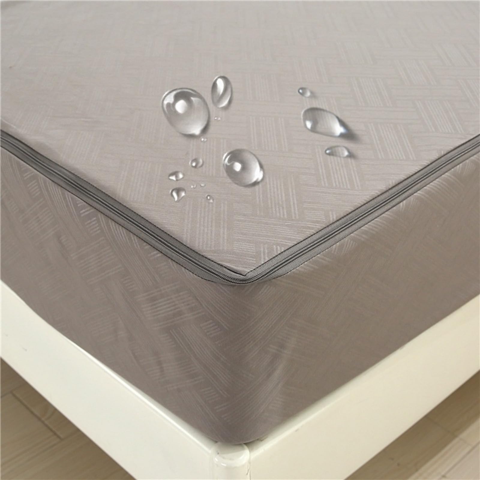 Morbuy Coprimaterasso Singolo Matrimoniale Impermeabile, Coprimaterasso Una Piazza e Mezza Antiacaro con Cerniera Morbida e Traspirante per Materassi Altezza 25cm (200x220+25cm,3D Grigio)