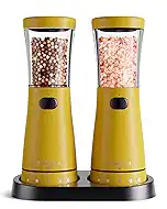 Electric Salt and Pepper Grinder Set with Storage Base, Stainless Steel Rechargeable Salt and Pepper Grinder Set with 4.5 oz Large Capacity, 1.8" Wide Mouth, Adjustable Coarseness, Ideal for Kitchen