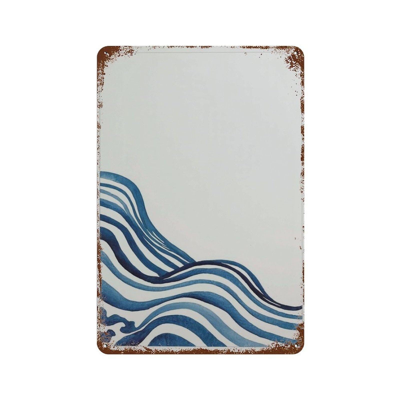 xiaoxiaoshen Blue Wave Abstract – Modern Ocean Minimal Coastal Navy And White Geometric Lines Wall Decor Art Metal Tin Poster Modern Home Decor Art Home Bar Shop Decorations Vintage Sign 30x20cm