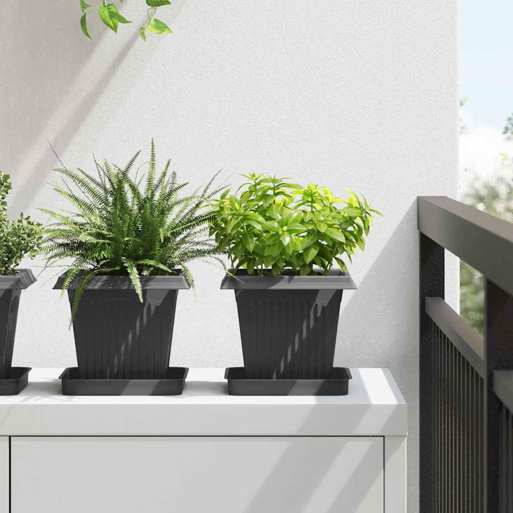 24 Vasi per Piante Quadrati Plastica Neri Fioriere 16x16x14 cm | Set di fioriere leggere con fori di drenaggio e bordo arrotolato, ideali per decorare balcone, terrazzo e casa.