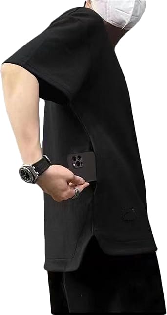 Legou Mens Hidden Pocket T-Shirt Round Neck Short Sleeve Side Slit Pullover Top Breathable Summer Shirt
