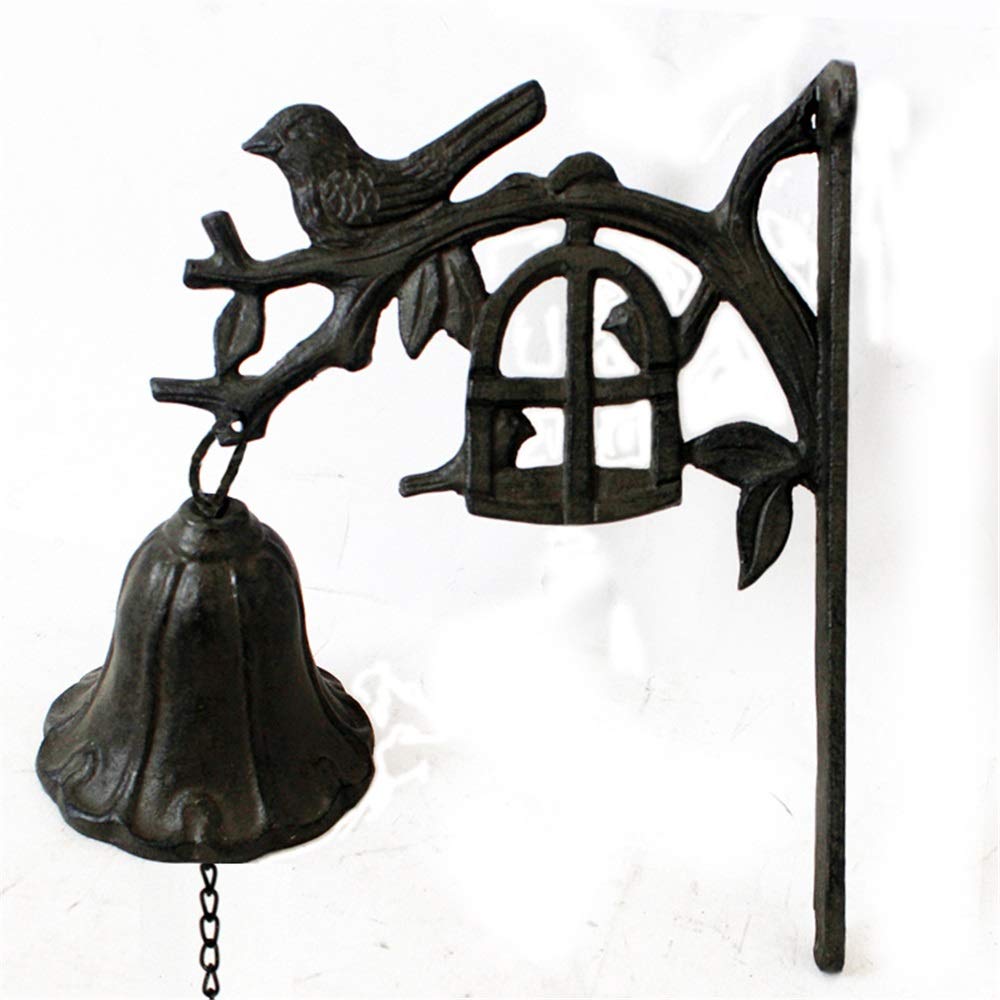 Ylfkwlhrw Iron Door Bell Cast Wrought Garden Doorbell Retro Wall Decoration Bird House Wall Hanging Wooden