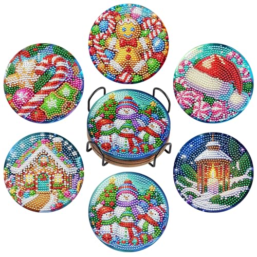 BNG Diamond Painting Untersetzer Mit Halter, 6 Stück Weihnachtskunst...