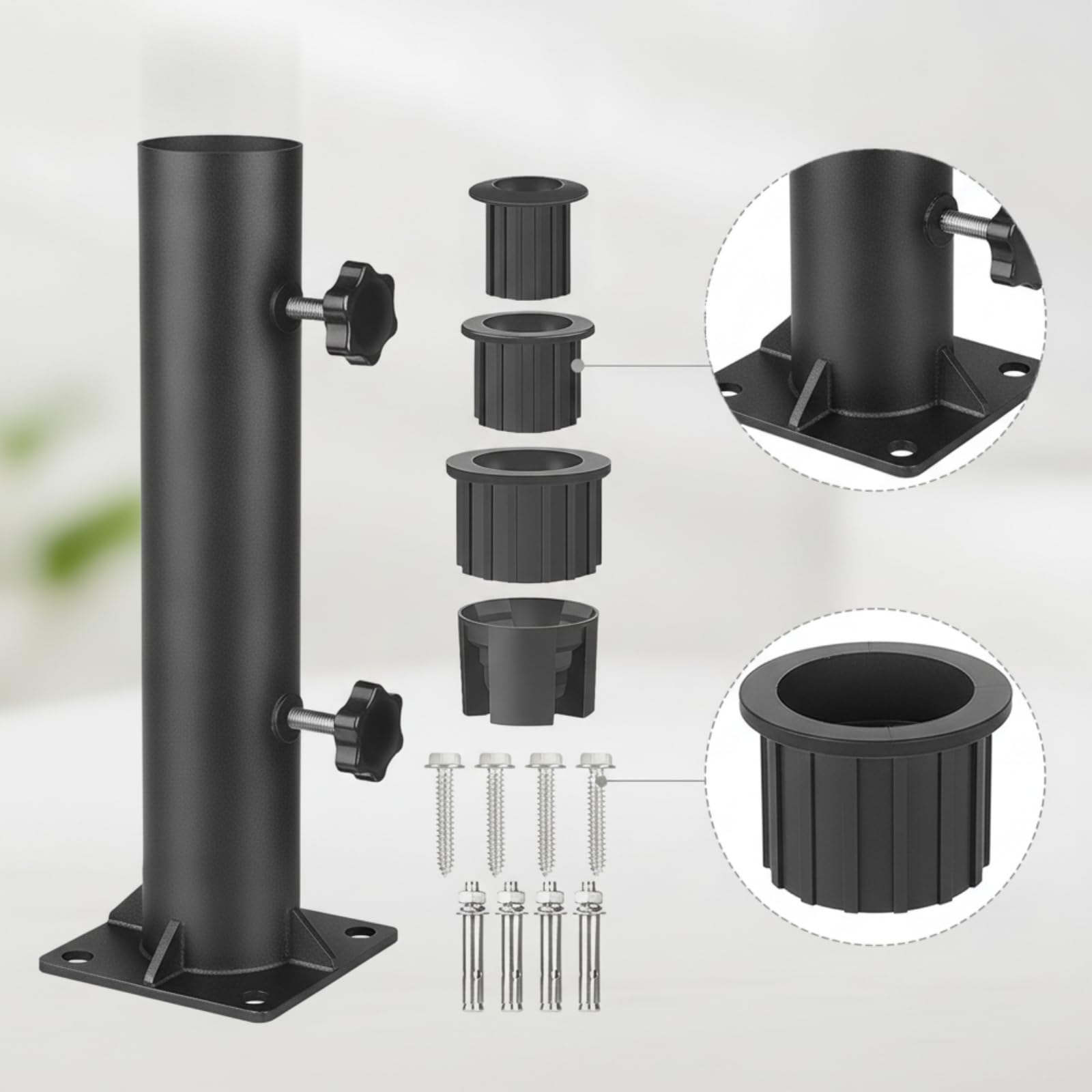Colcolo Base di Supporto Esterno Porta Ombrellone Supporto Staffa Staffaggio Staffatura in Acciaio con Ghiere Stringitubo E Boccole Intercambiabili Adatta a Terrazze Giardini Campeggio