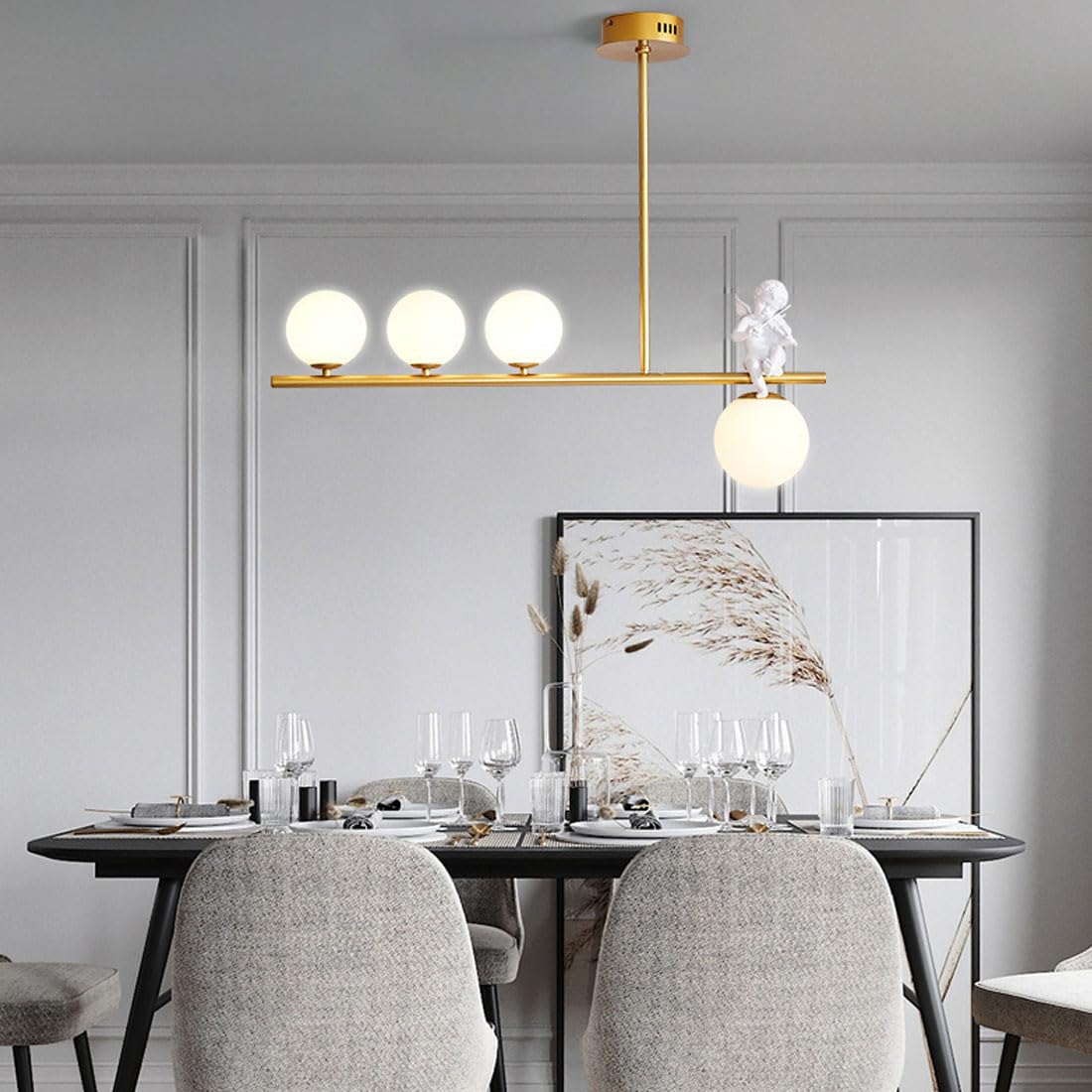 ISCBAFYX Żyrandol restauracyjny w stylu nordyckim, trzygłowicowe lampy stołowe, minimalistyczne lampy barowe w pokoju, luksusowe lampy, złoto, 4 głowice