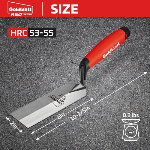 Goldblatt RED Margin Trowel, 6\" x 2\" Upgraded Ground Blade, Professional Masonry Tools, Heavy Duty One-Piece Forging, Durable High Carbon Steel, Soft Handle, for Spreading Mortar, Trimming Corners