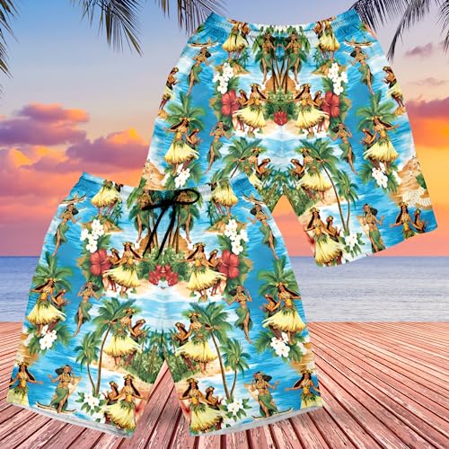 Hawaii Girl Men's Swim Trunks - Hula Dancer Hawaiian Shorts for Men, Men's Summer Bathing Shorts Set 252
