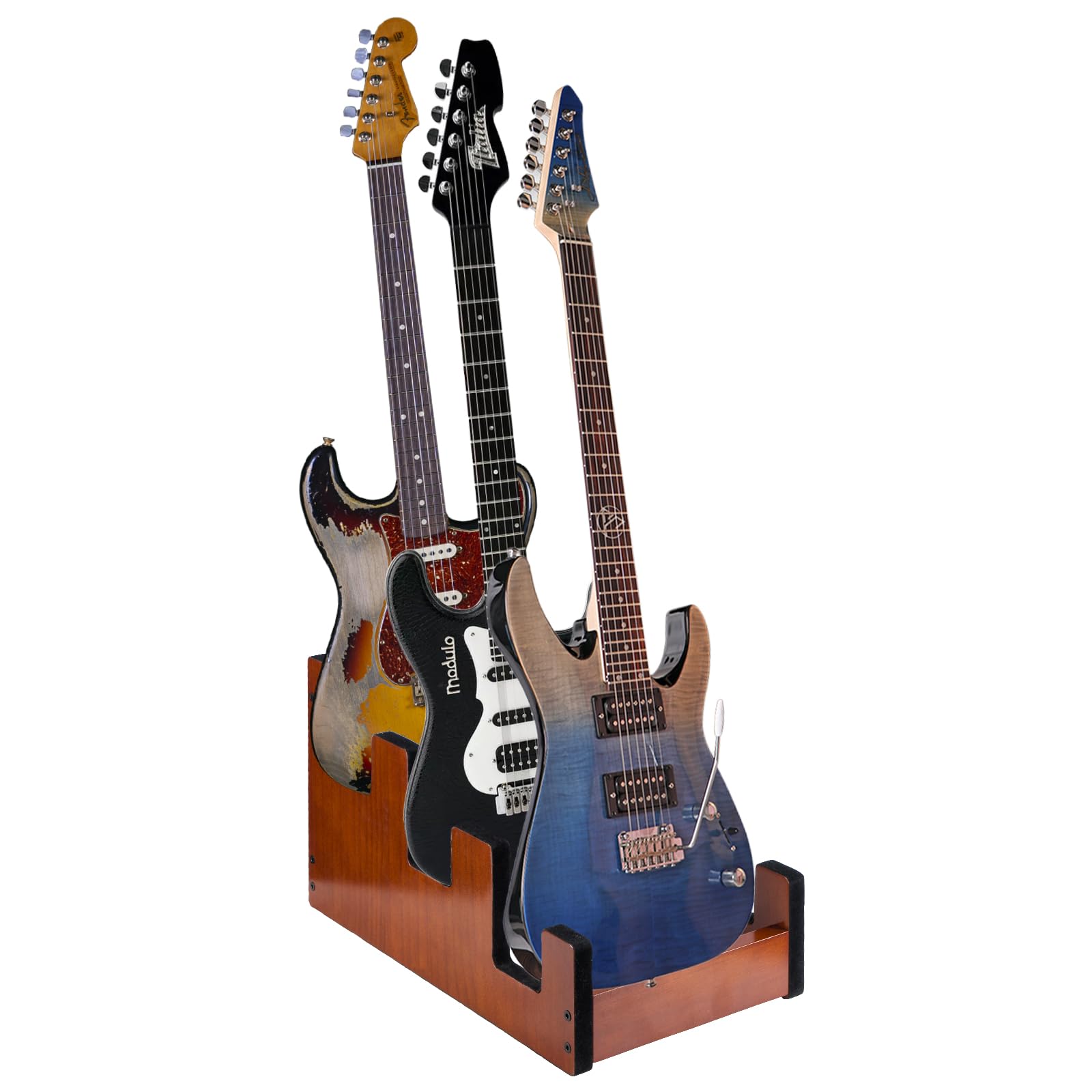 Sunnynest Walnut Guitar Rack Wooden Guitar Stand For 3 Electric/Bass Multi Guitar Stand Space-Saving For Home Studio Stage Color (S)
