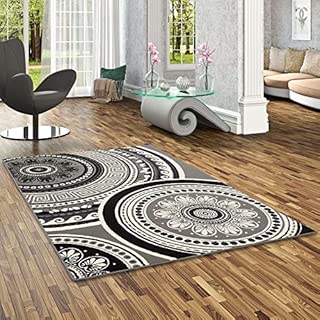 TRENDLINE - Alfombra Moderna - Patrón Mandala - Blanco Negro - 5 tamaños