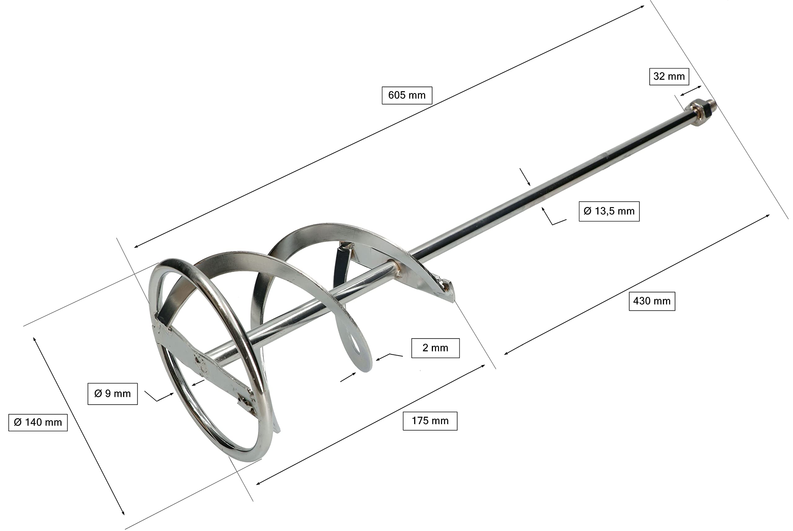 KOTARBAU® Mörtelrührer Spiralmischer 140 mm M14 Gewinde für Zement Putz Gips Farben Rührkorb Wendelrührer Rondenrührer Farbrührer Rührquirl Gipsrührer
