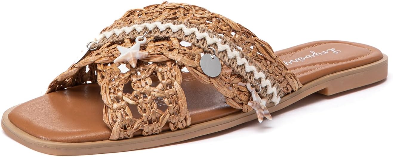Women's Flat Sandals Comfortable Slip On Slides With Soft Leather Slippers