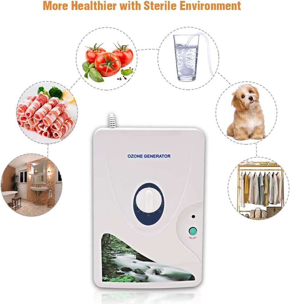 Ozone Generator Air Purifier o3 Disinfector with Setting Timer Function, Multipurpose Air Sterilizing and Freshening, Ozone Machine for Water, Fruit, Vegetable, Home and Office Using, White