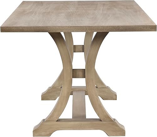 Miniatura 9 de Juego de mesa de comedor de granja de 6 piezas, mesa rectangular con caballete y 4 sillas y banco tapizados, juego de desayuno de madera maciza para