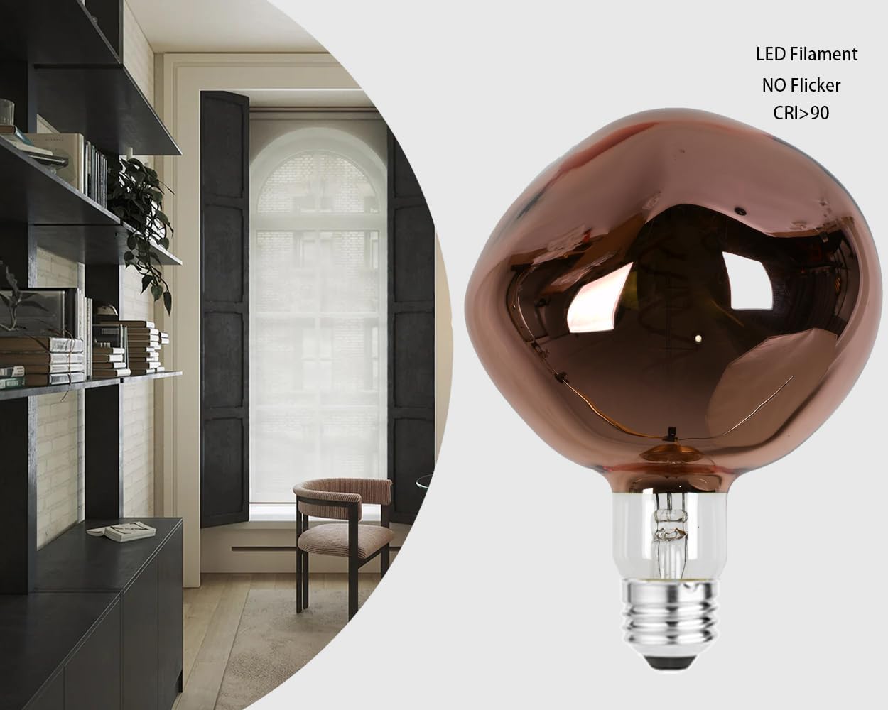 LUXON Oversized Giant LED Light Bulb,6W(60W Equ) Large Edison Bulbs,Dimmable,T150 Stone Shape Warm White 2700K,Rose Gold Medium E26 Base, 1 Pack