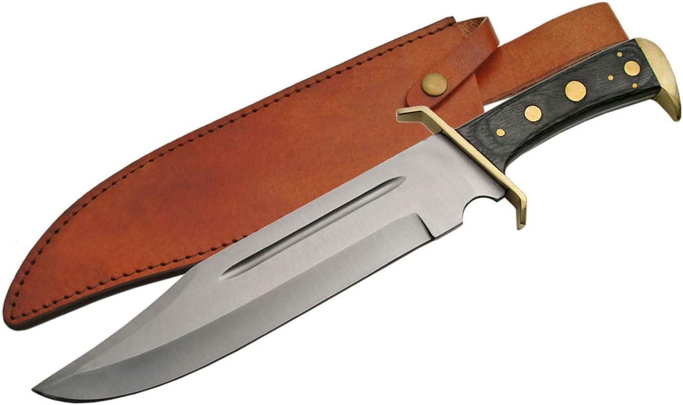 SZCO Sable Bowie Knife 16.5 Inch - Hunting Knifes with Stainless Steel Blade, Pakkawood Handle with Brass Pins & Leather Sheath - Camping Knife for Hiking & Camping