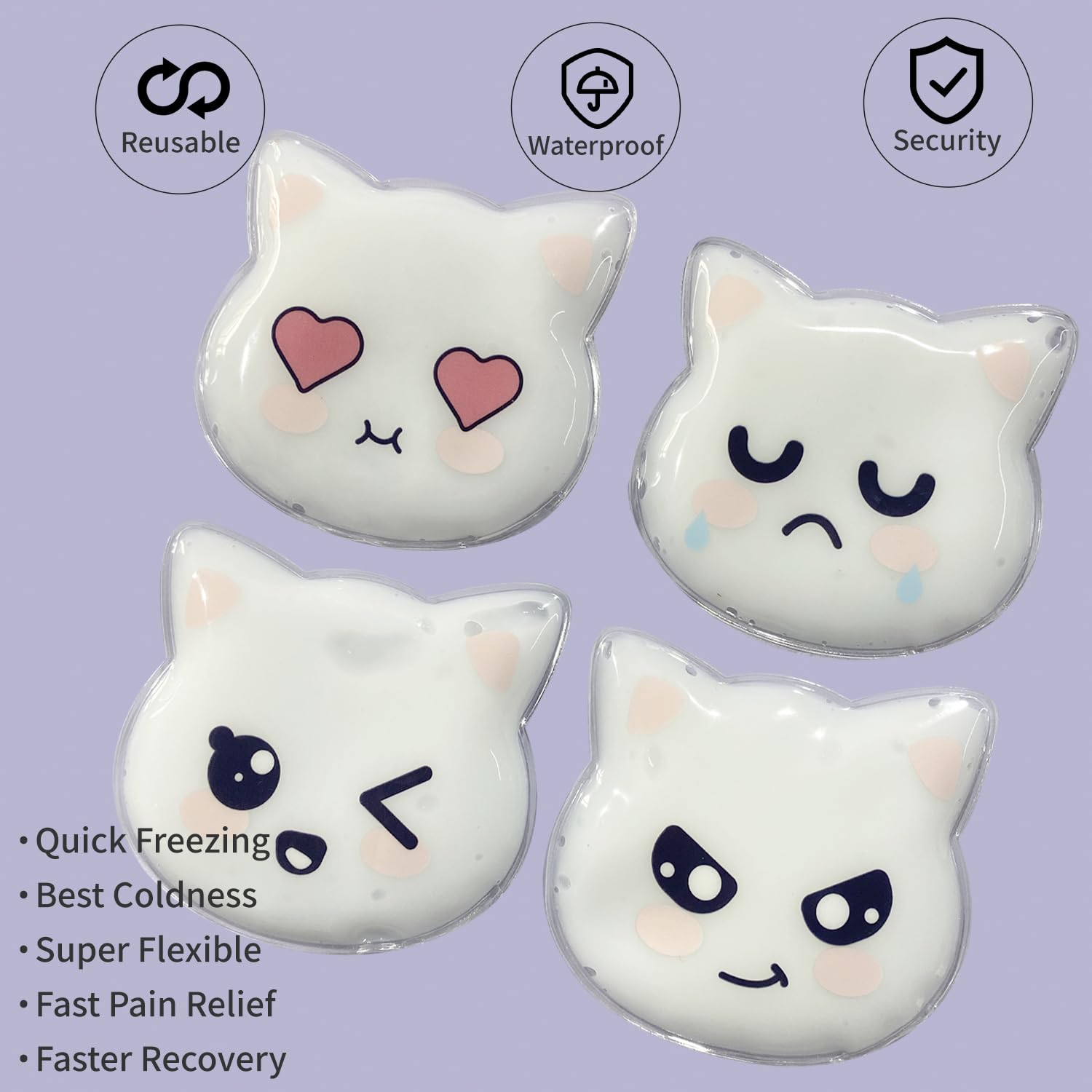 Lot de 4 blocs de glace réutilisables en gel Boo Boo Boo pour enfants - Pour blessures d'enfants - Joli sac de glace pour déjeuner - Allaitement - Dents de sagesse - Soulage la douleur - Fièvre des