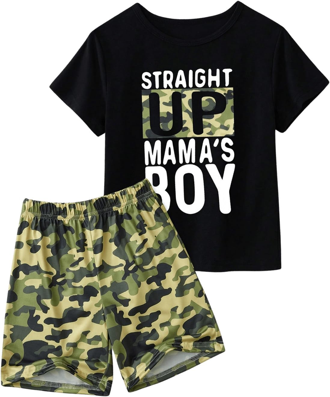 SHENHE Boy's 2 Piece Outfits Color Block Camo Print Short Sleeve T Shirt and Shorts Set 6 Years Camo Green Black