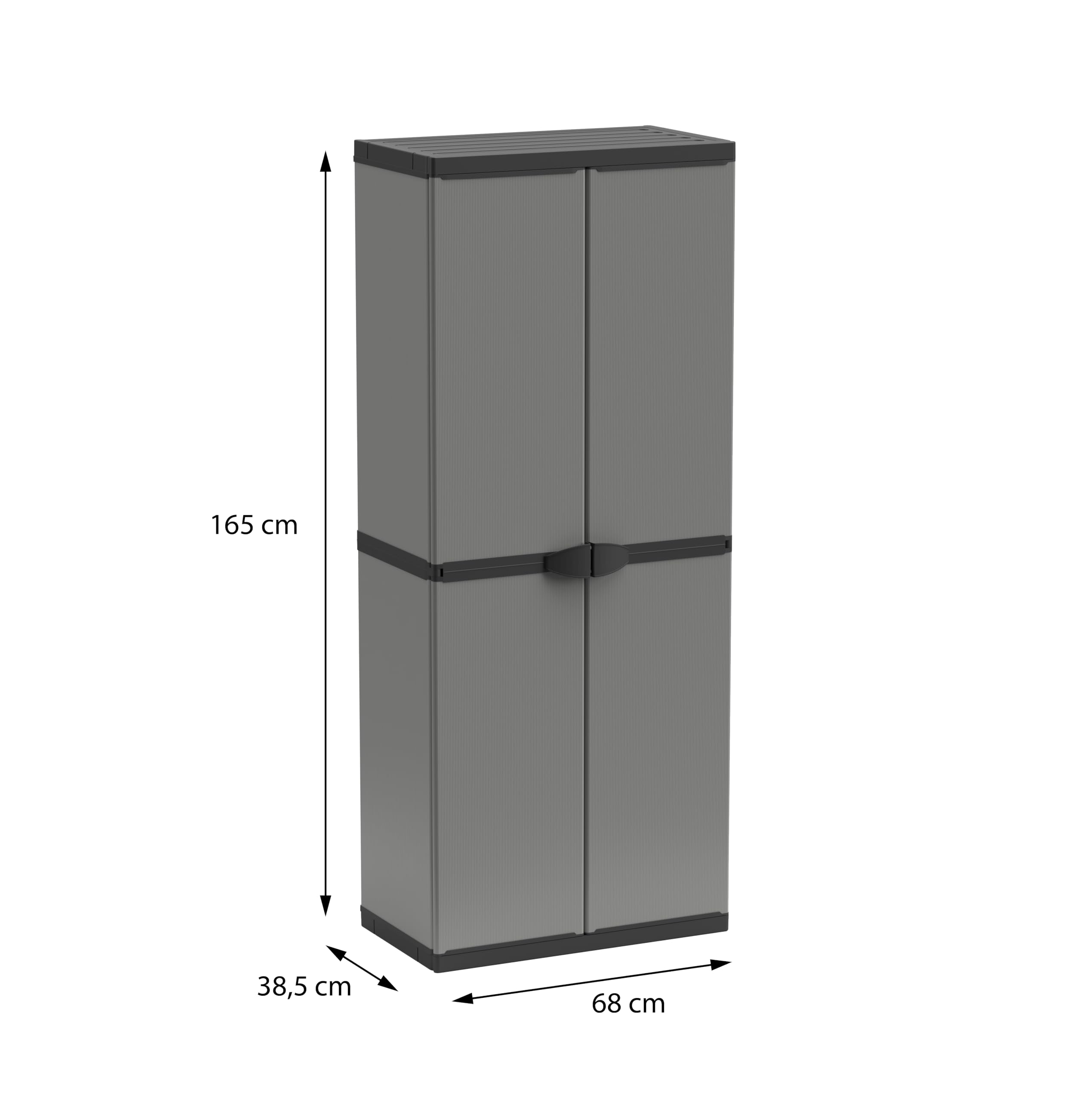 Adventa: Armadio in resina di PVC e PP, 2 Ante, 3 Ripiani, Facile da Montare, Modular System, Resistente, Adatto ad ambienti Interni ed Esterni, 68L x 40P x 165H cm, Grigio e Nero