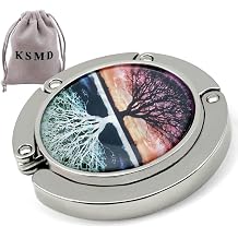 KSMD Compact Round Purse Hooks for Table and Bars,Portable Purse Hanger Organizers Hooks Handbag Holder Pocketbook Holder Bag Storage for Desk Bag Tree of Life
