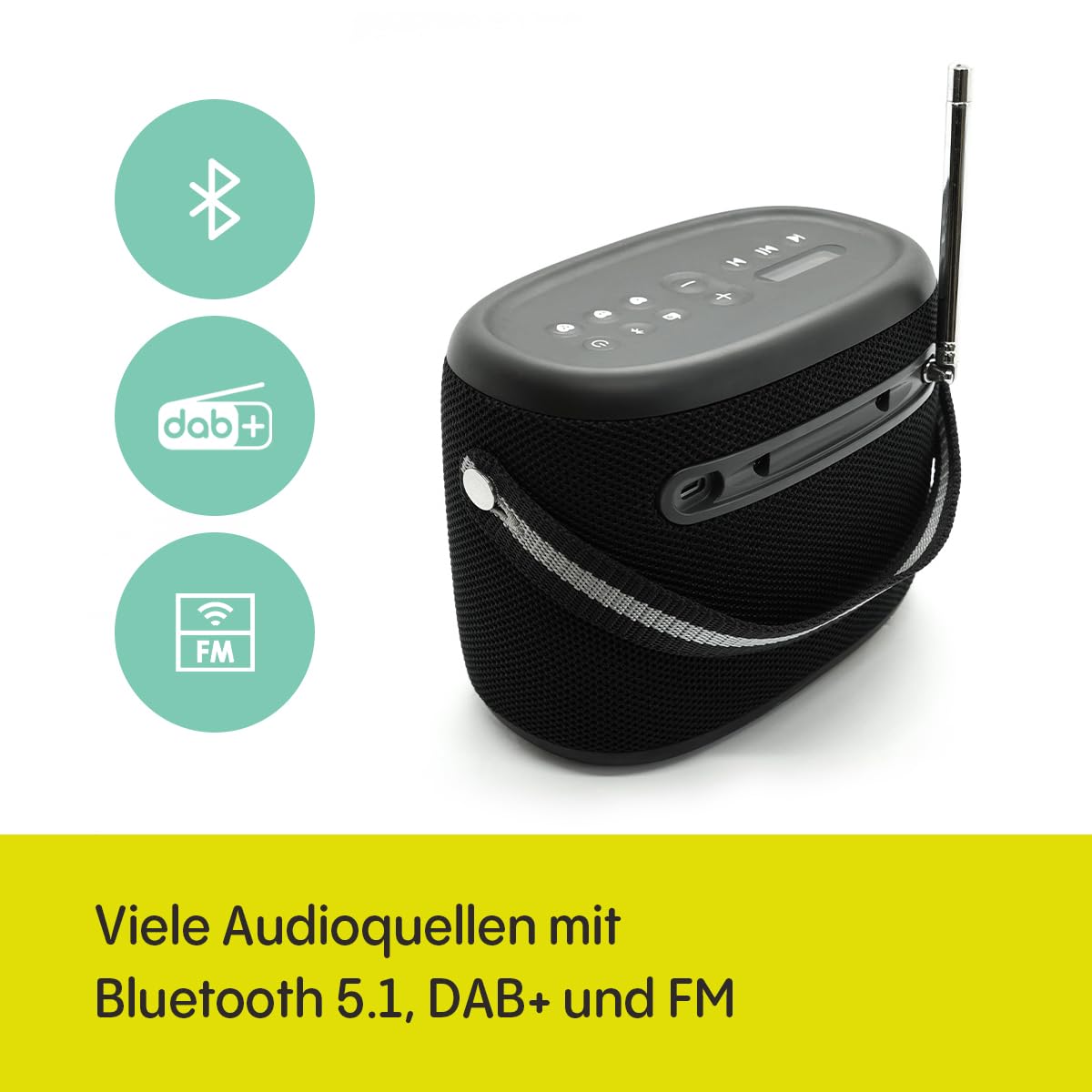 Pure Woodland Outdoor Bluetooth Lautsprecher – Wasserfeste Musikbox mit 10W Sound, DAB+ & FM Radio, 14h Akku, IP67 Schutz, tragbare Bluetooth Box, stabilem Bluetooth 5.1 Streaming - Schwarz