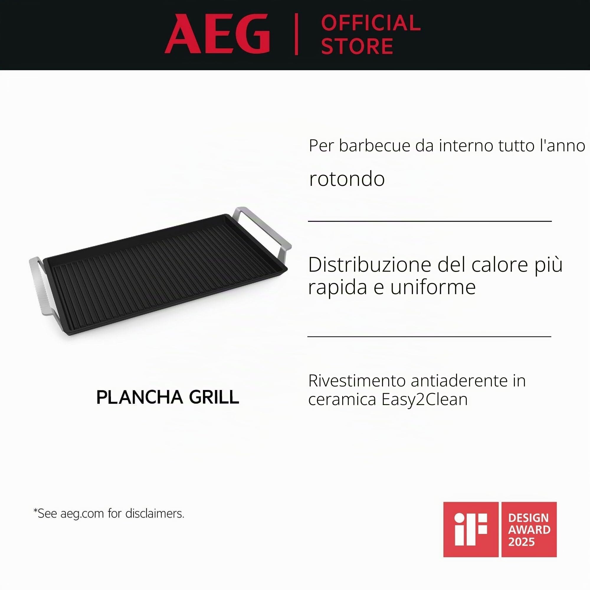 AEG A9HHPG11 Plancha Grill 2.0, rivestimento antiaderente in ceramica Easy2Clean, distribuzione ottimale del calore, per forno e piano cottura