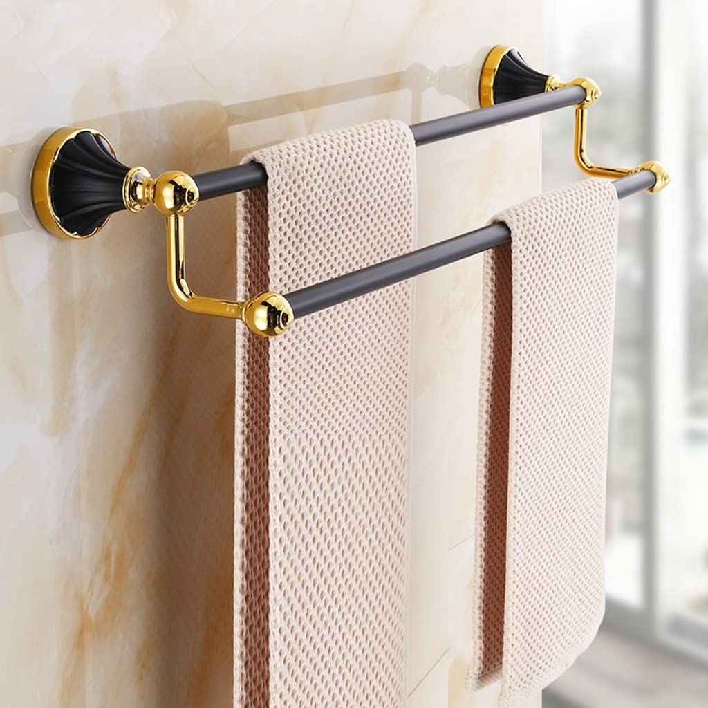 Toalleros Rieles Estante Retro Europeo Baño Negro Perforado Dorado Baño Riel Creativo Necesario-Varilla única