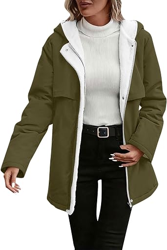 Sherpa Lined Jacket Women Full Zip Up Hoodie Winter Fleece Warm Outwear Mid Length Thick Warm Parka Coats