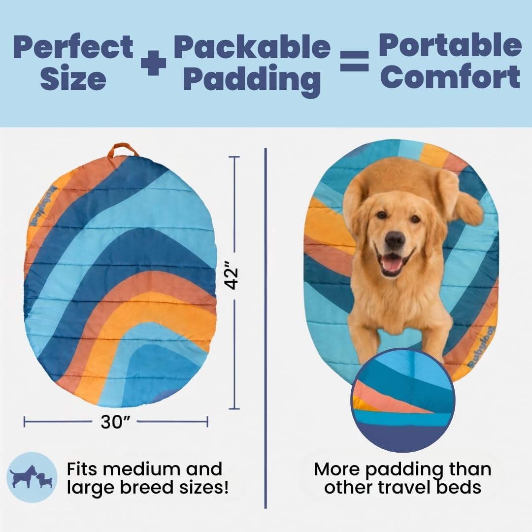 rubyloo Original Doggy Bag (Charcoal) & Travel Dog Bed Large (42”x30”) (Sunset Surf Teal) – Pet Travel Bag & Portable Outdoor Bed Set