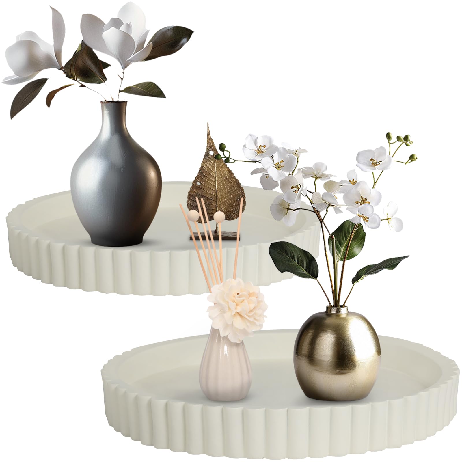 Photo 1 of 2-Pack Round Decorative Tray for Coffee Table, 11 Inch Beige Circle Trays – Modern Decorative Trays for Home Decor, Living Room, Kitchen, Bathroom