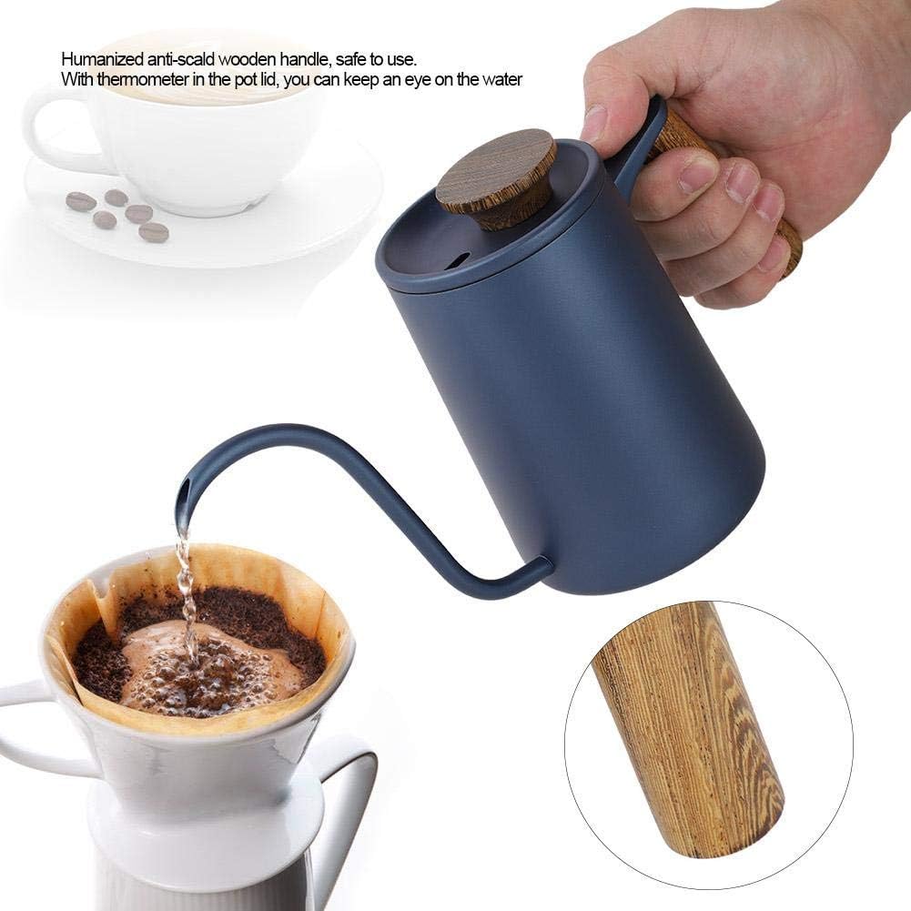 Fdit 600ml Fashion Stainless Steel Handle Drip Coffee Pot Long Gooseneck Spout Kettle (（Blue）)