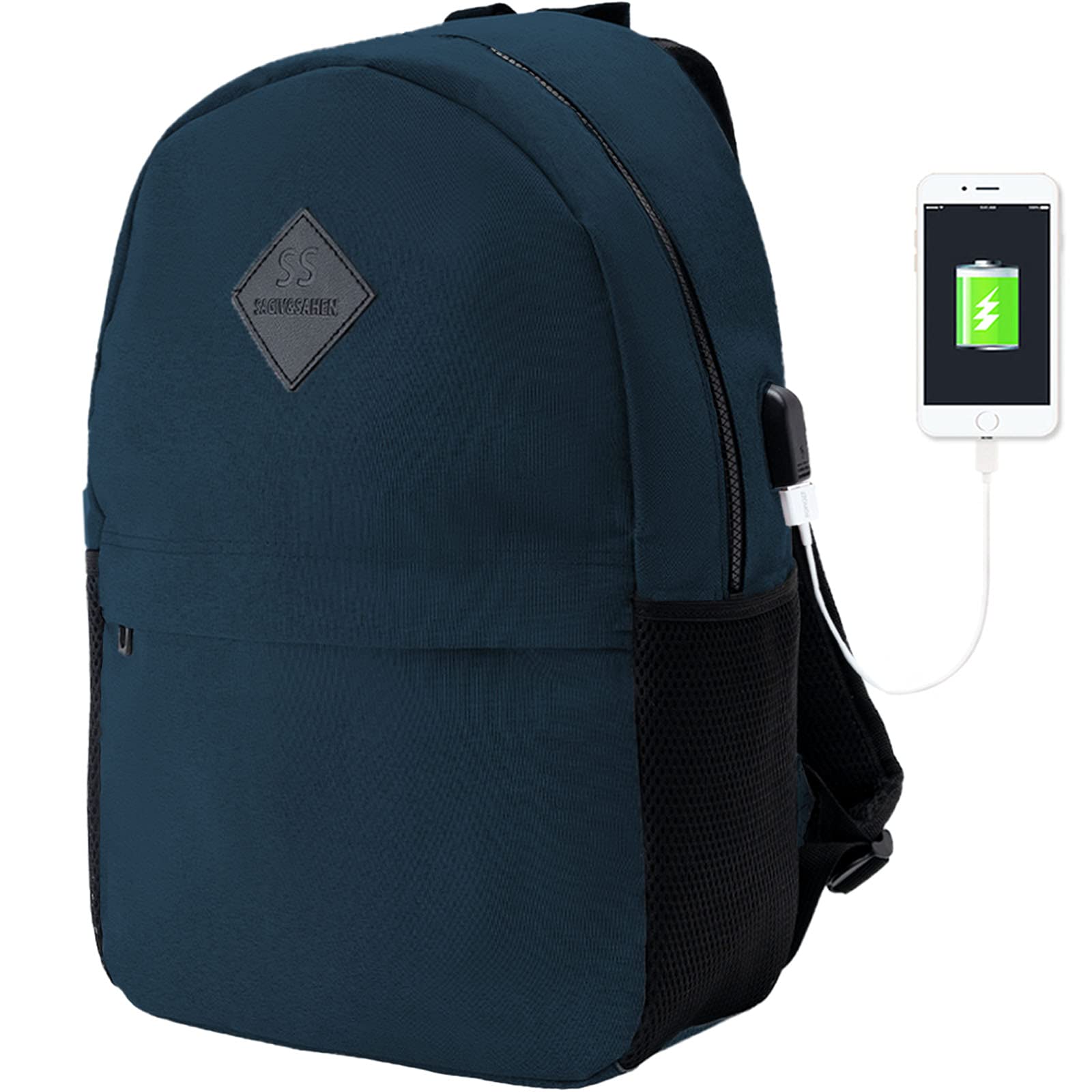 SAGIV&SAHEN Backpack for Women Men College High School BookBag for teenage Laptop Backpacks 17 Inch with USB Travel Work Lightweight Waterproof Rucksack Casual Daypack for Teen Boys Girls - Dark Blue