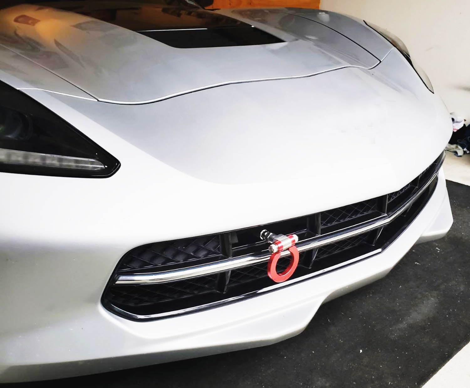 iJDMTOY Compatible with 2014-2019 C7 Chevrolet Corvette Z06 Z51 ZR1 Gran Sport Models Red/Silver Cast Aluminum Track Racing Style Tow Hook