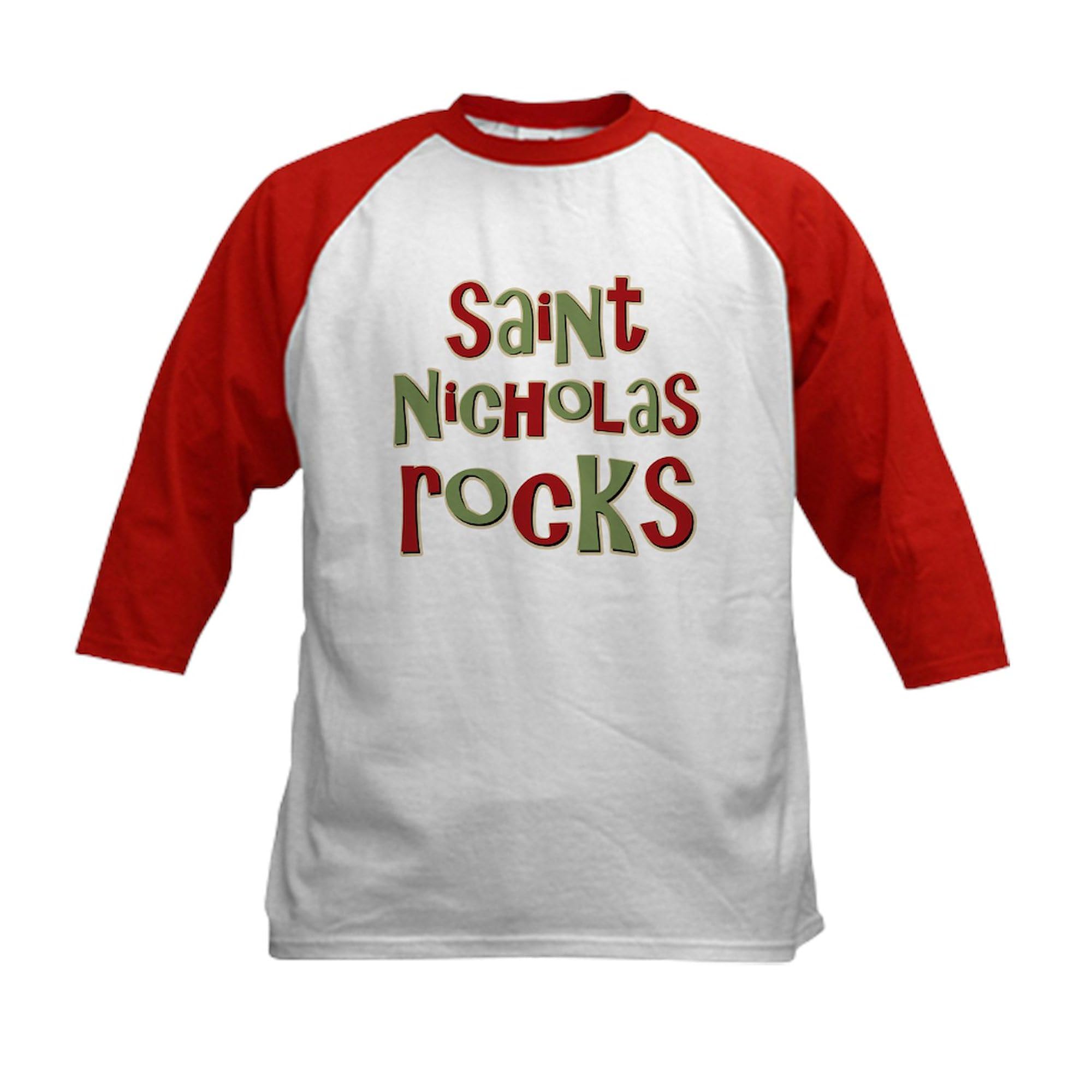 CafePress Saint Nicholas Rocks Kids Baseball Jersey Kids Cotton Baseball Jersey, 3/4 Raglan Sleeve Shirt Red/White