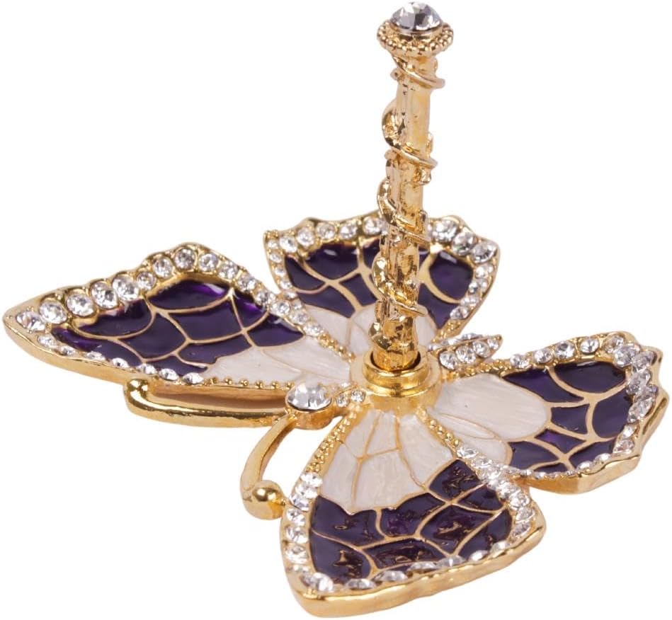 Matashi Butterfly Jewelry Holder for Women, Enamel - Gold Plated Jewelry Stand Organizer Ring Holder w Crystals, Gift for Mom on Christmas, Mother’s Day, Birthday, Anniversary, Valentine’s Day, Purple