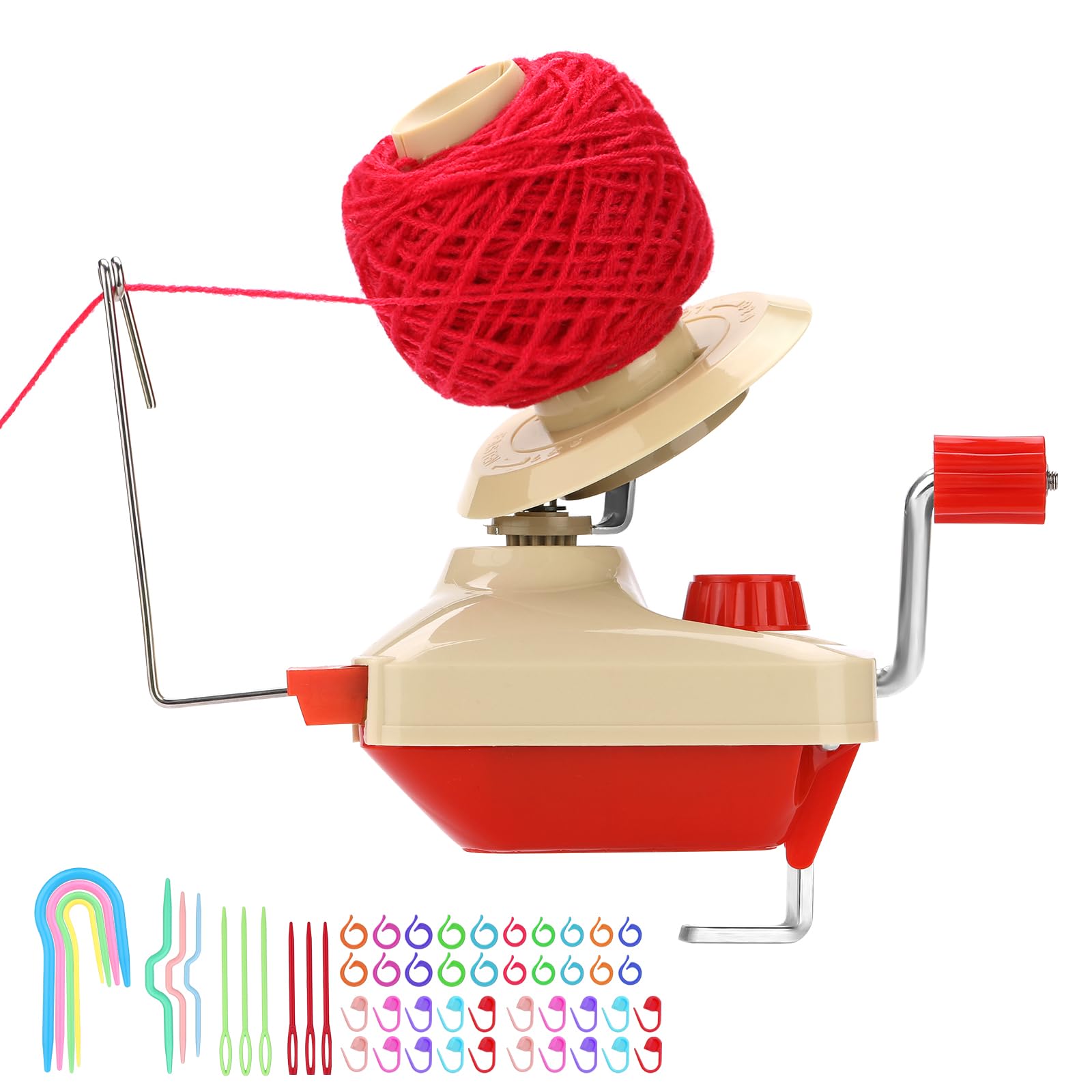 Axmru Yarn Winder Wool Winder Yarn Cake Winders Hand-Operated Swift Easy to Set Up with 53 Pieces Stitch Markers Knitting Kit for Storage