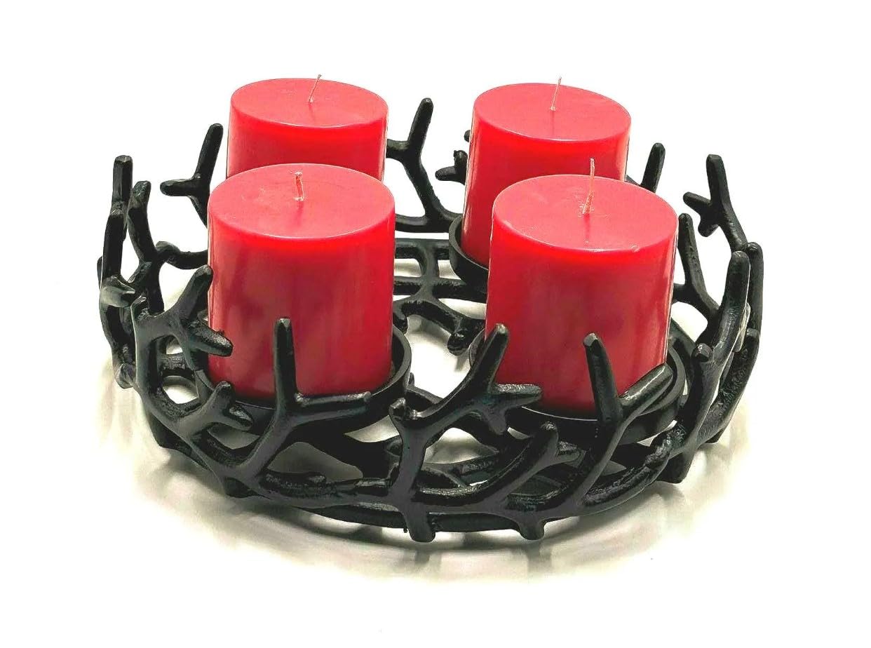 Couronne de l'Avent en métal noir 30 cm avec bougeoir rond pour table