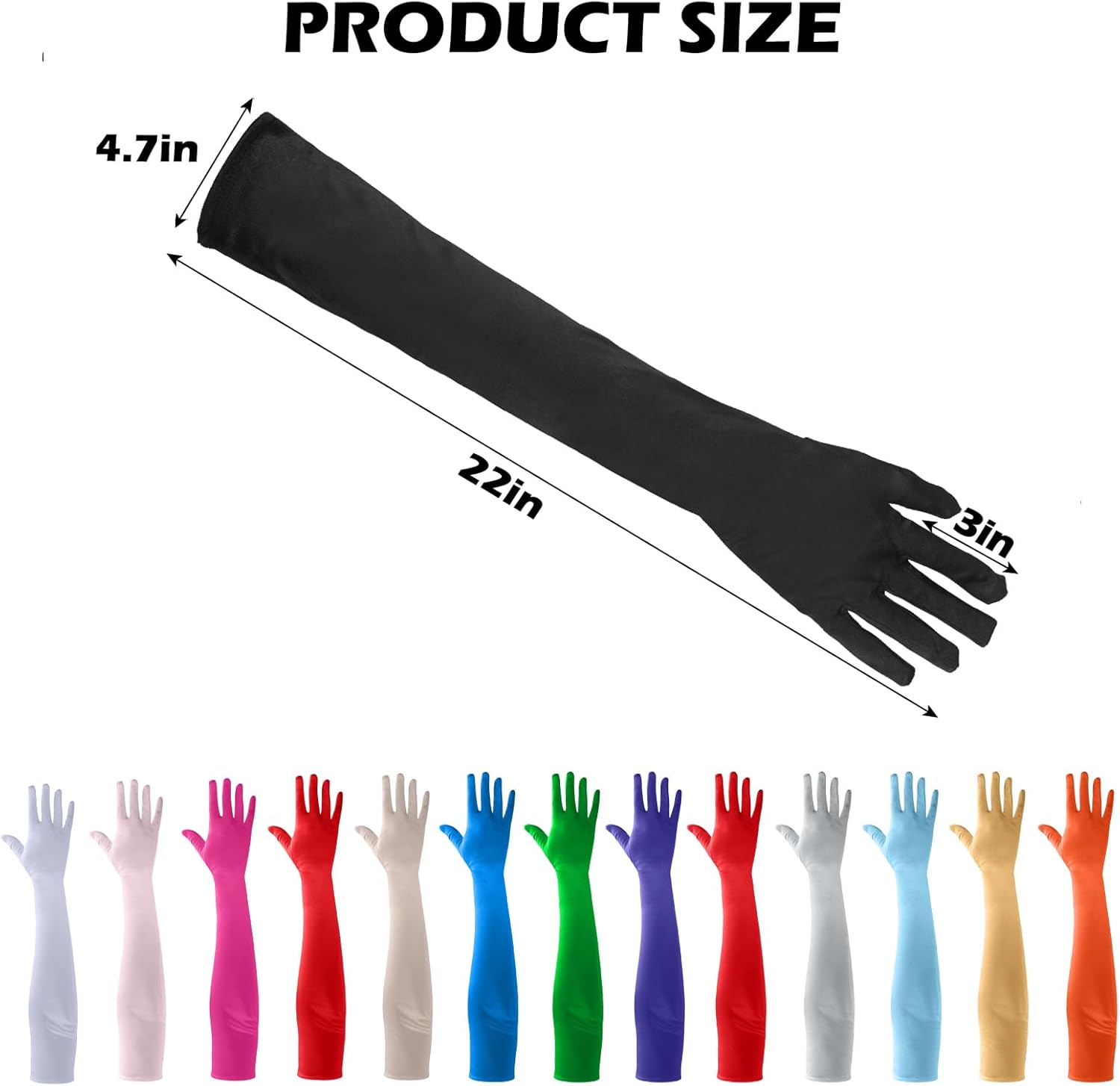 Long Opera Party Gloves for Women, 1920s Satin Tea Party Gloves, Stretchy Elbow Length, 22" - Image 3