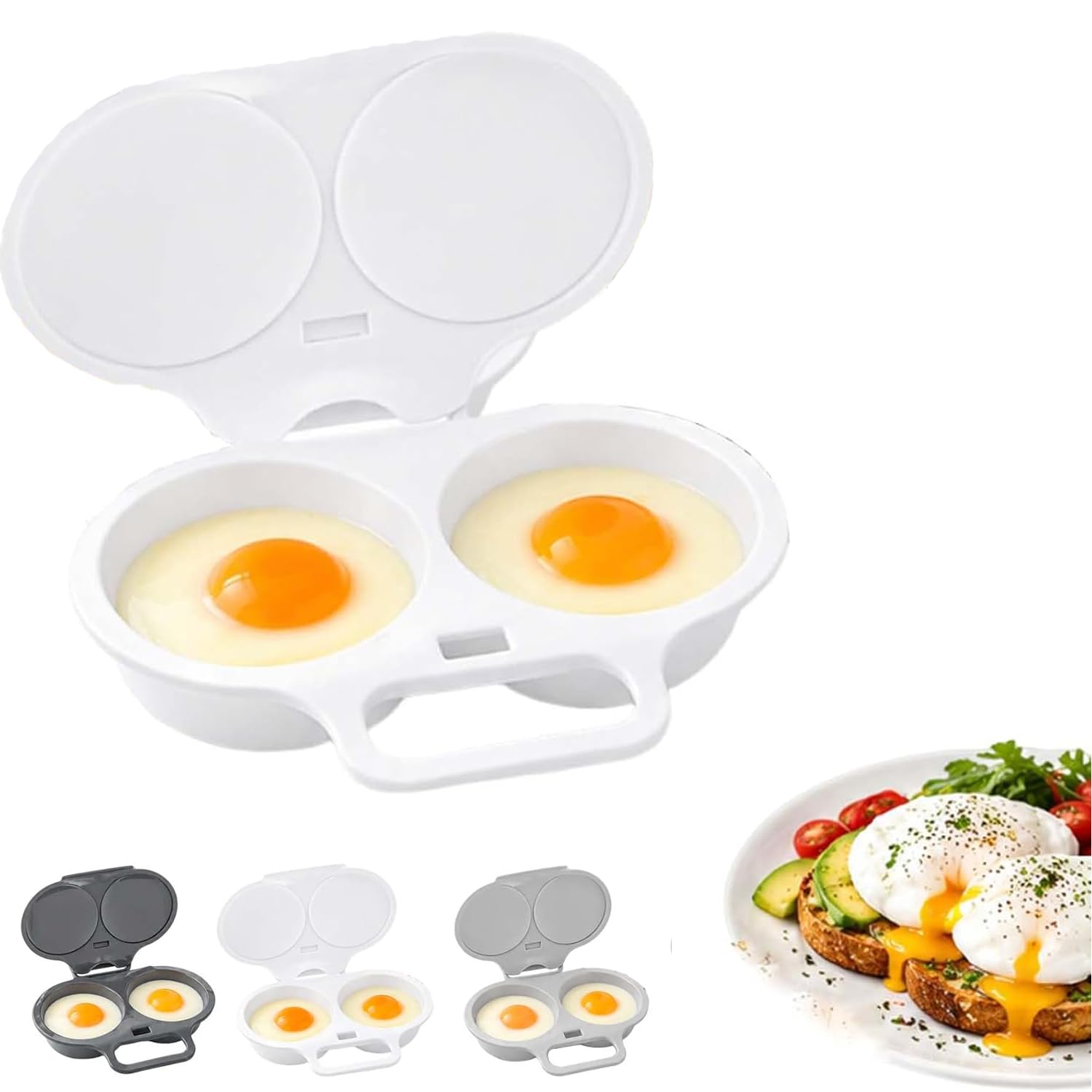 Microwave Egg Poacher, 2 No Stick Microwave Poached Egg Cooker with Lid (1pc White)