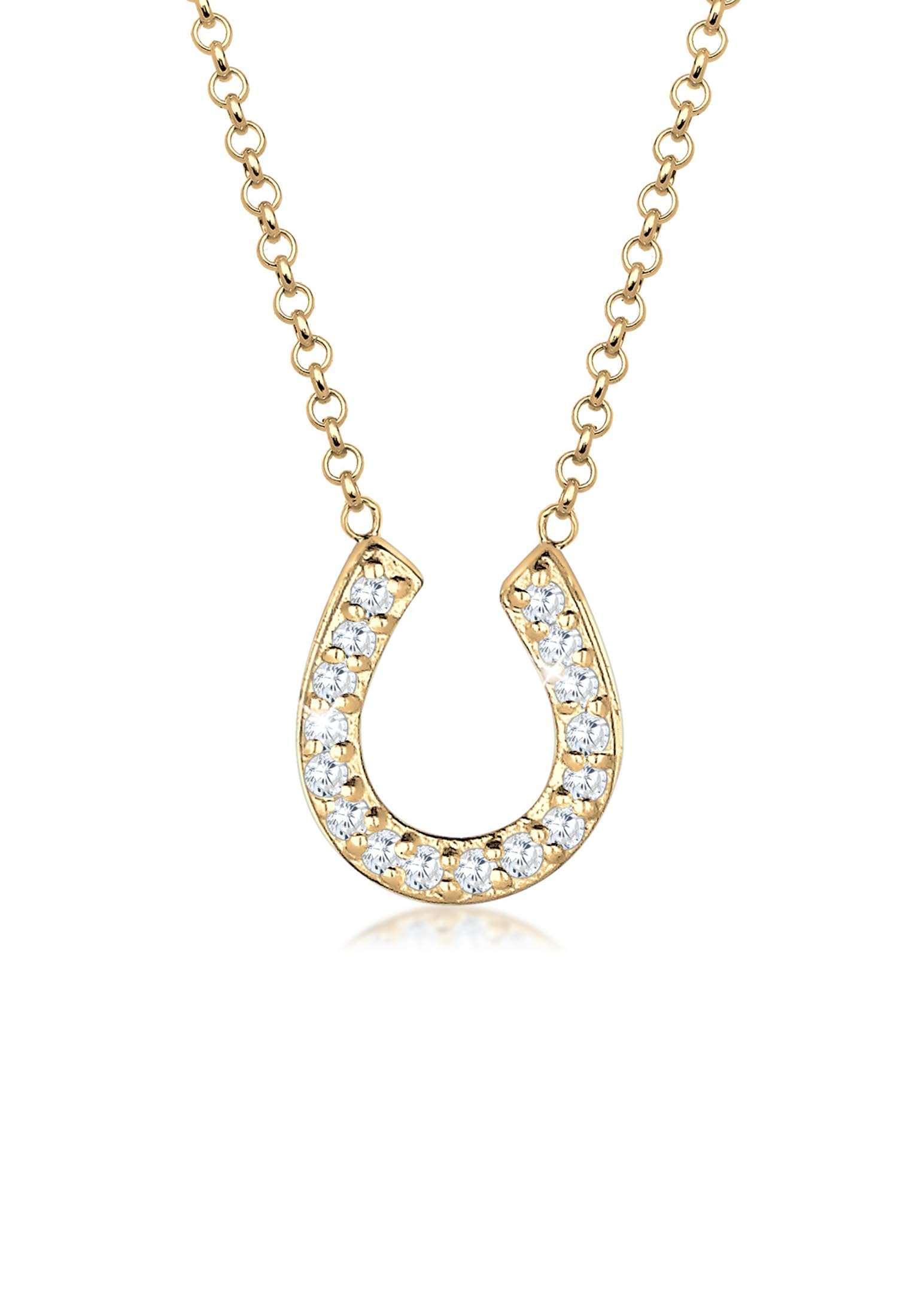 ElliWomen's 925 Sterling Silver Xilion Cut Zircon Horse Shoe Pendant Necklace