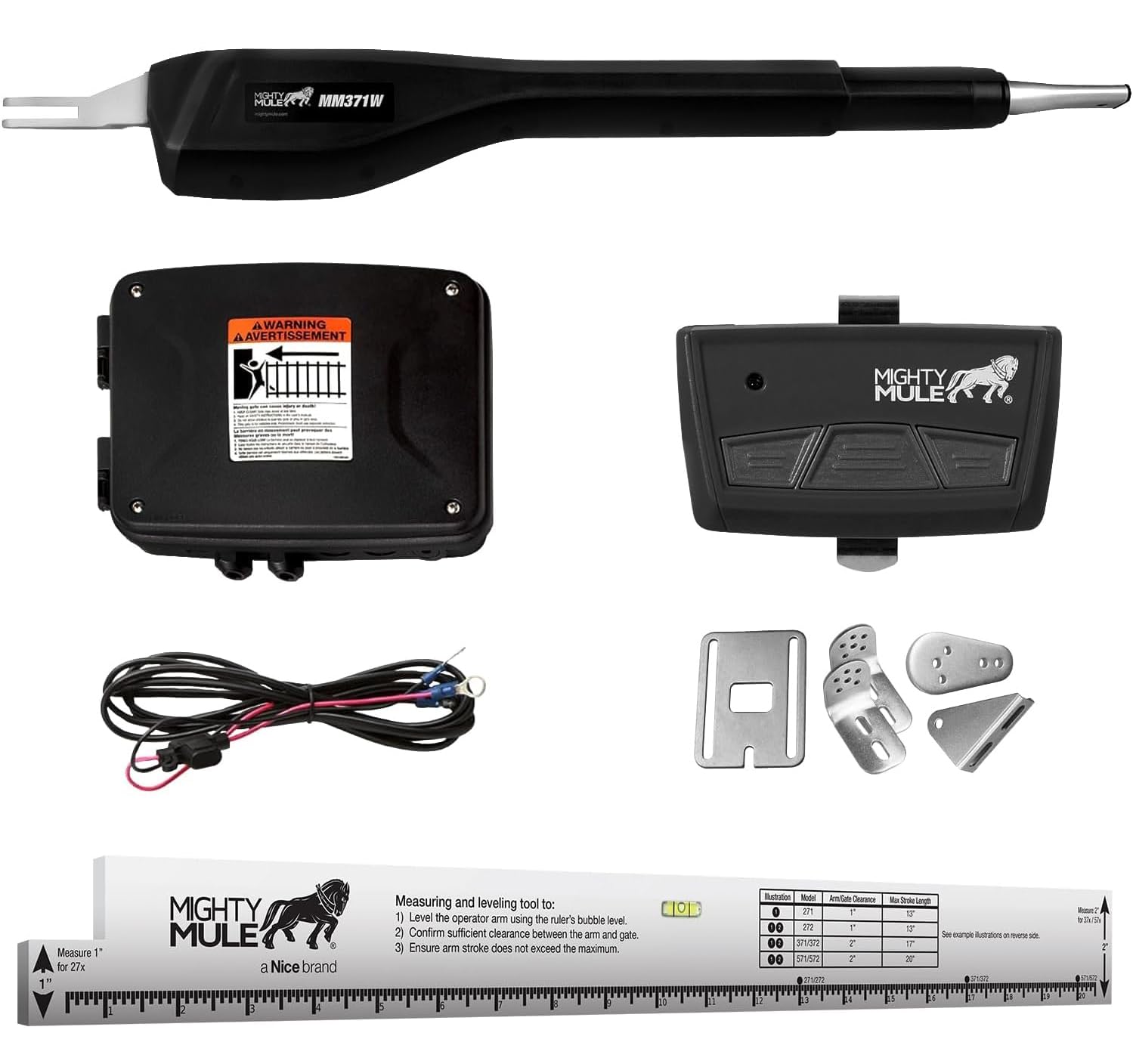 Mighty Mule MM371W-A, Single Gate Opener, Upgraded, Black