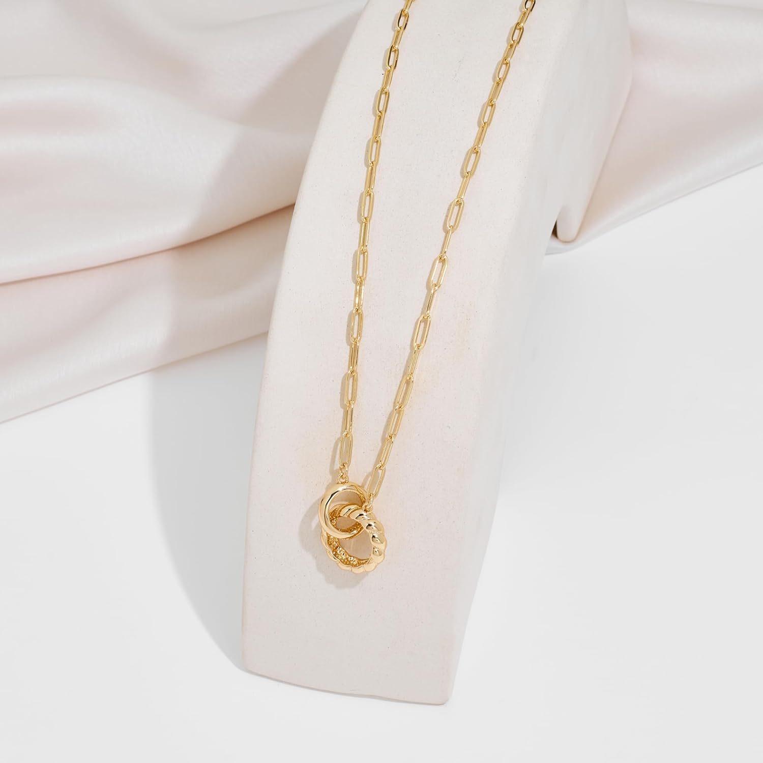 Gold Interlocking Ring Link Chain Necklace 14K Gold Plated Trendy Circle Pendant Paperclip Chain Choker Necklace Jewelry Gifts - Image 5