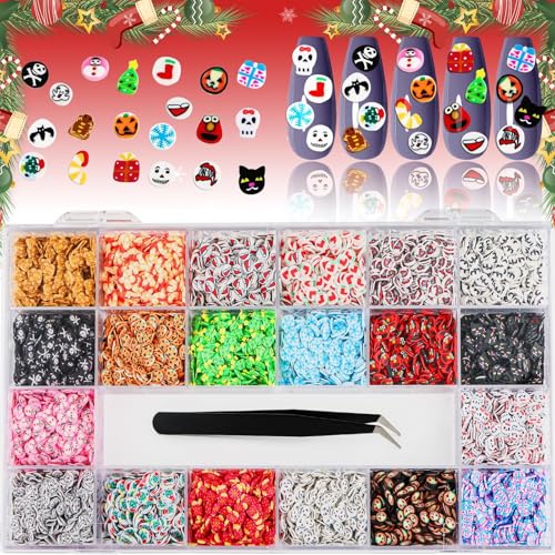 16000Pcs Halloween & Christmas Nail Art Glitter EBANKU Clay for Slime Pumpkin Skull Ghost Snowflake Snowman Nail Sequins Decorations