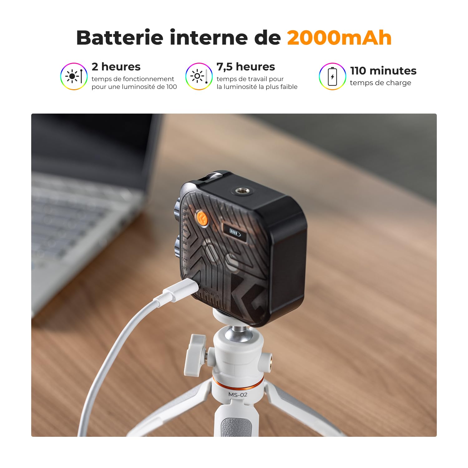 K&F CONCEPT Lampe Vidéo RGB, Lampe Photo Portable à 360°, 21 Effets Lumineux, 2500K-9900K CRI 96+, pour Vlogging,Selfie,Photographie Main à la Main,Noir