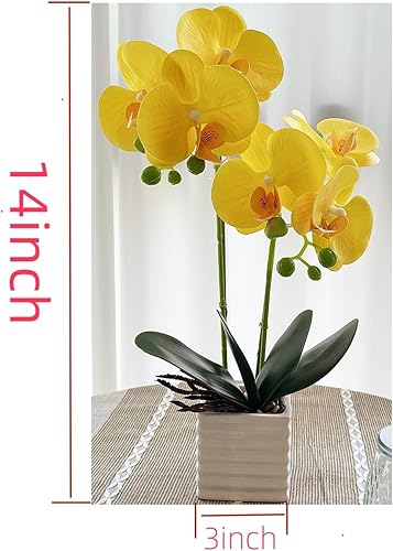 Miniatura 9 de Orquídeas artificiales para decoración del hogar, florero plateado interior, orquídeas flores artificiales (blanco)