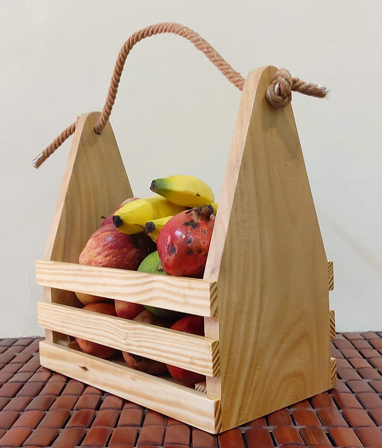 Deecor Craft Wooden Multipurpose Rack Fruit Basket, Storage Shelf for Dinning Table - SIZE-L-12, W-7, H-12Inch