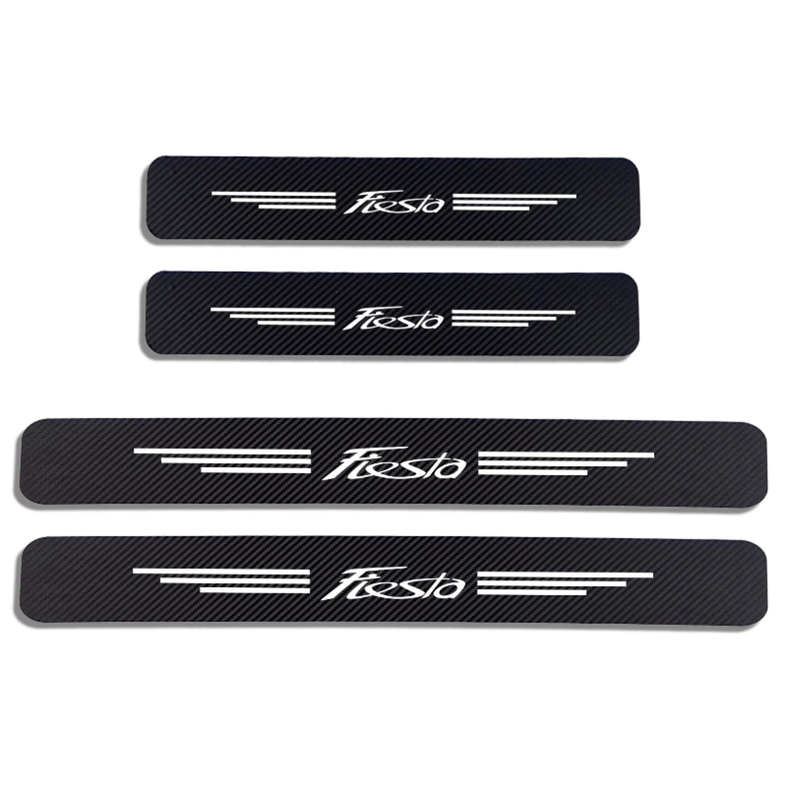 Eagleg Fiesta White 4Pcs Carbon Fiber Car Door Sill Guard Protector Scuff Kick Plate For Fo-Rd Fusion Fiesta Kuga Edge Escape Ecosport Step Pedal Stickers Strips Cover Trim With Logo Insignia,